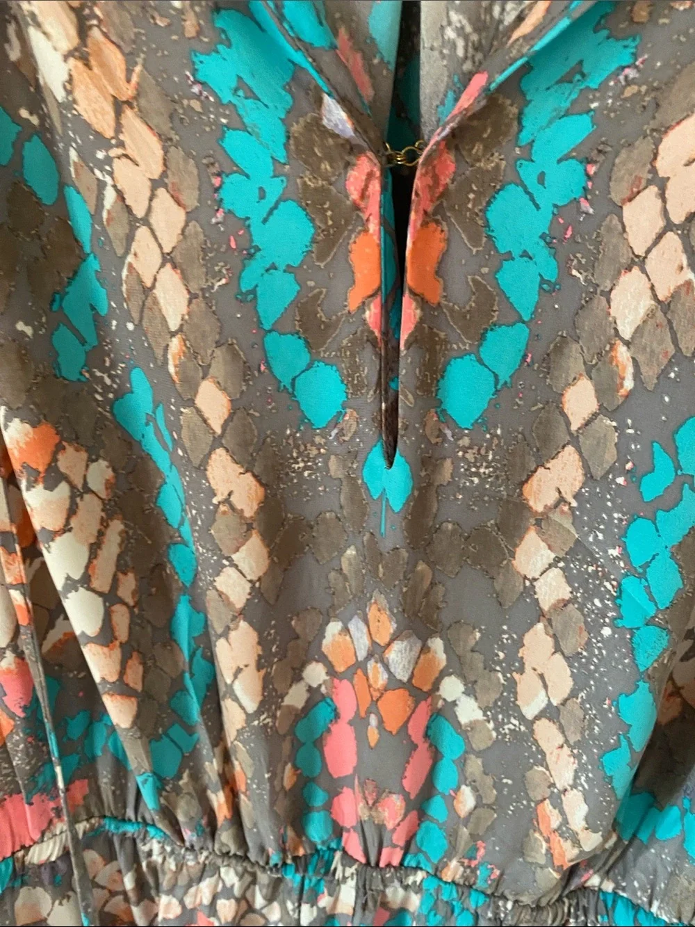 Alice & Trixie silk Coral Turquoise Miami Abstract Print Front Slit Maxi size L - Picture 3 of 14
